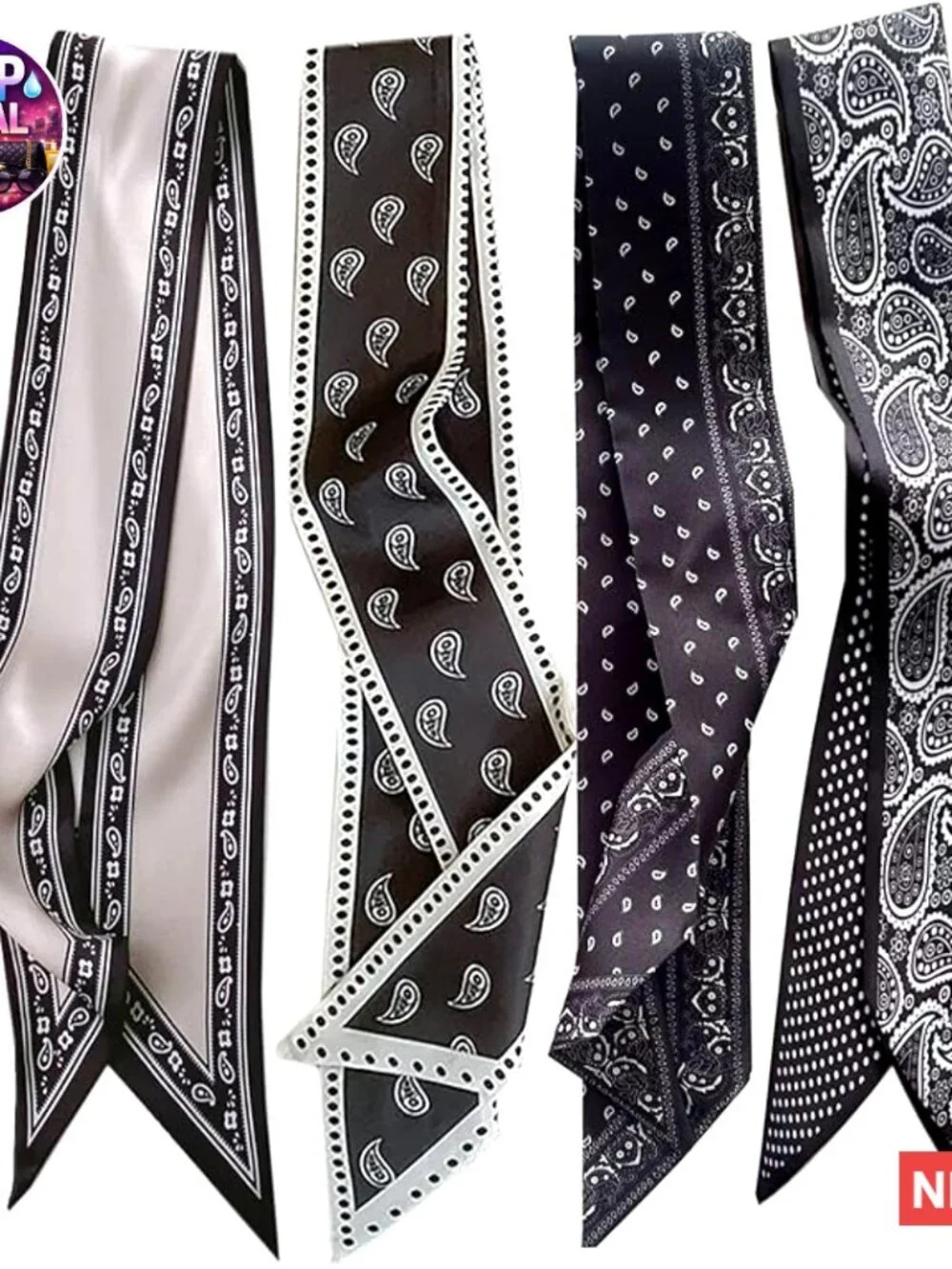 4-Piece Silk Scarf Set for Hair and Bag Decoration